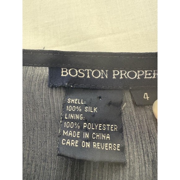 Boston Proper Blouse Womens 4 Navy Blue Silk Sheer Button Front Whimsy Luxury - Picture 9 of 16